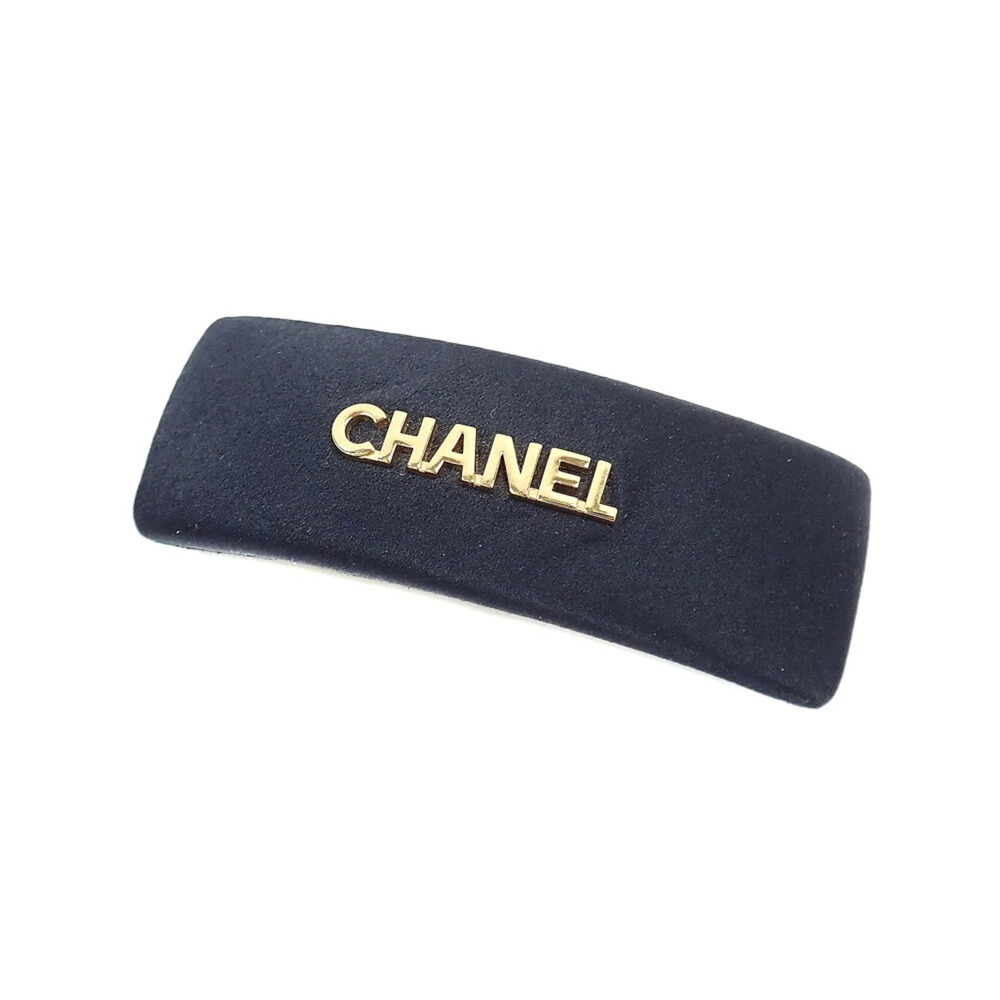 Chanel Barrette for Women, Black, Satin Leather, GP Hair Clip